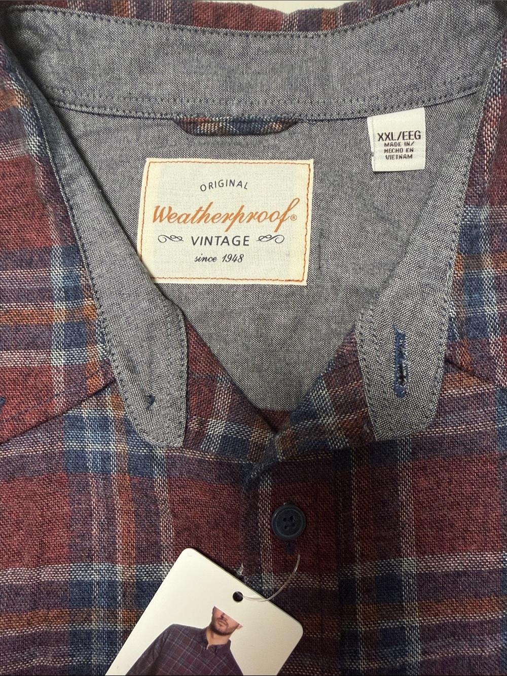 Weatherproof Vintage Men’s Burgundy Plaid Button-Down Shirt